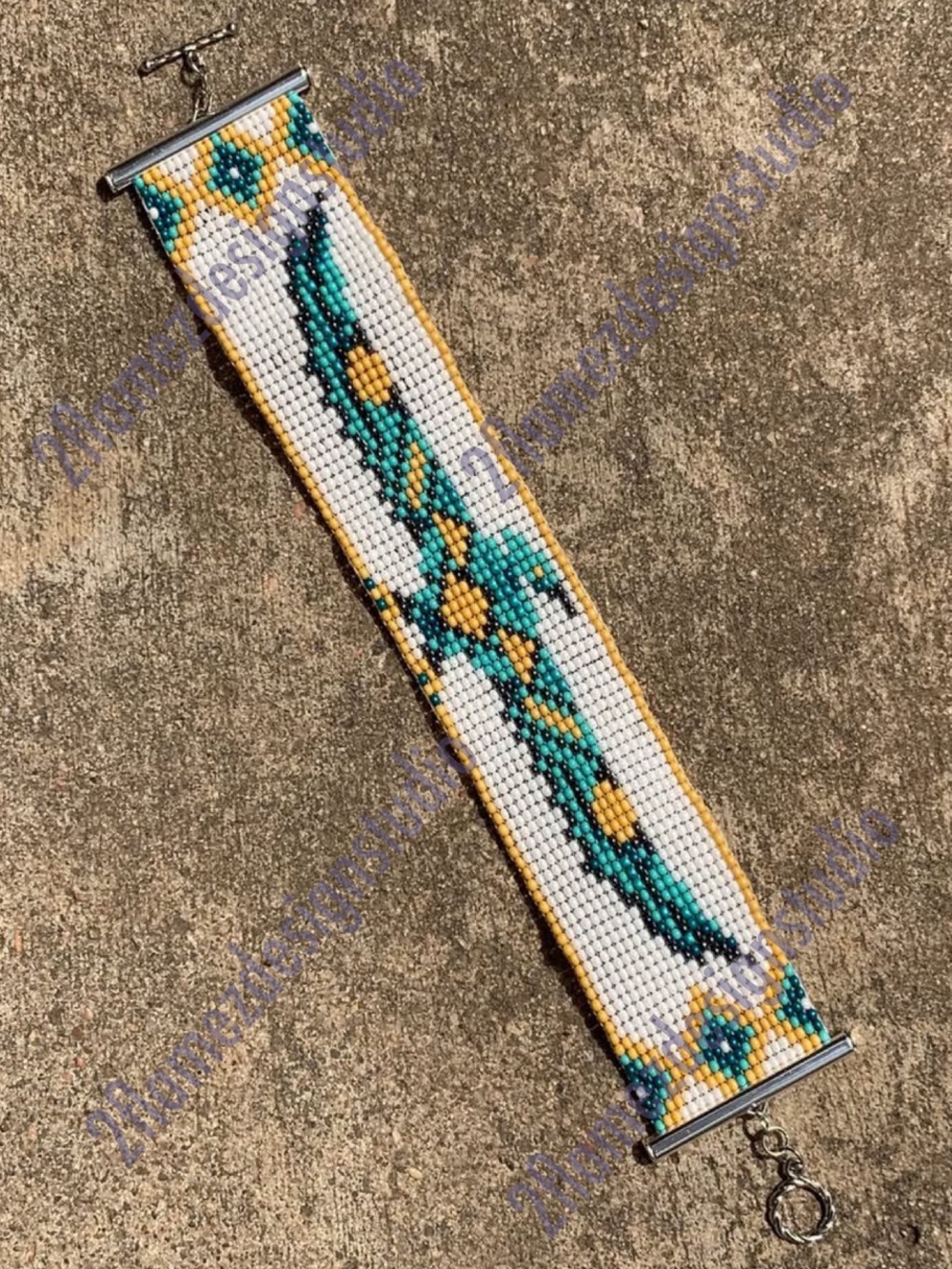 Handmade ‘T-Bird’ Seed Bead Cuff Bracelet - 8.5”